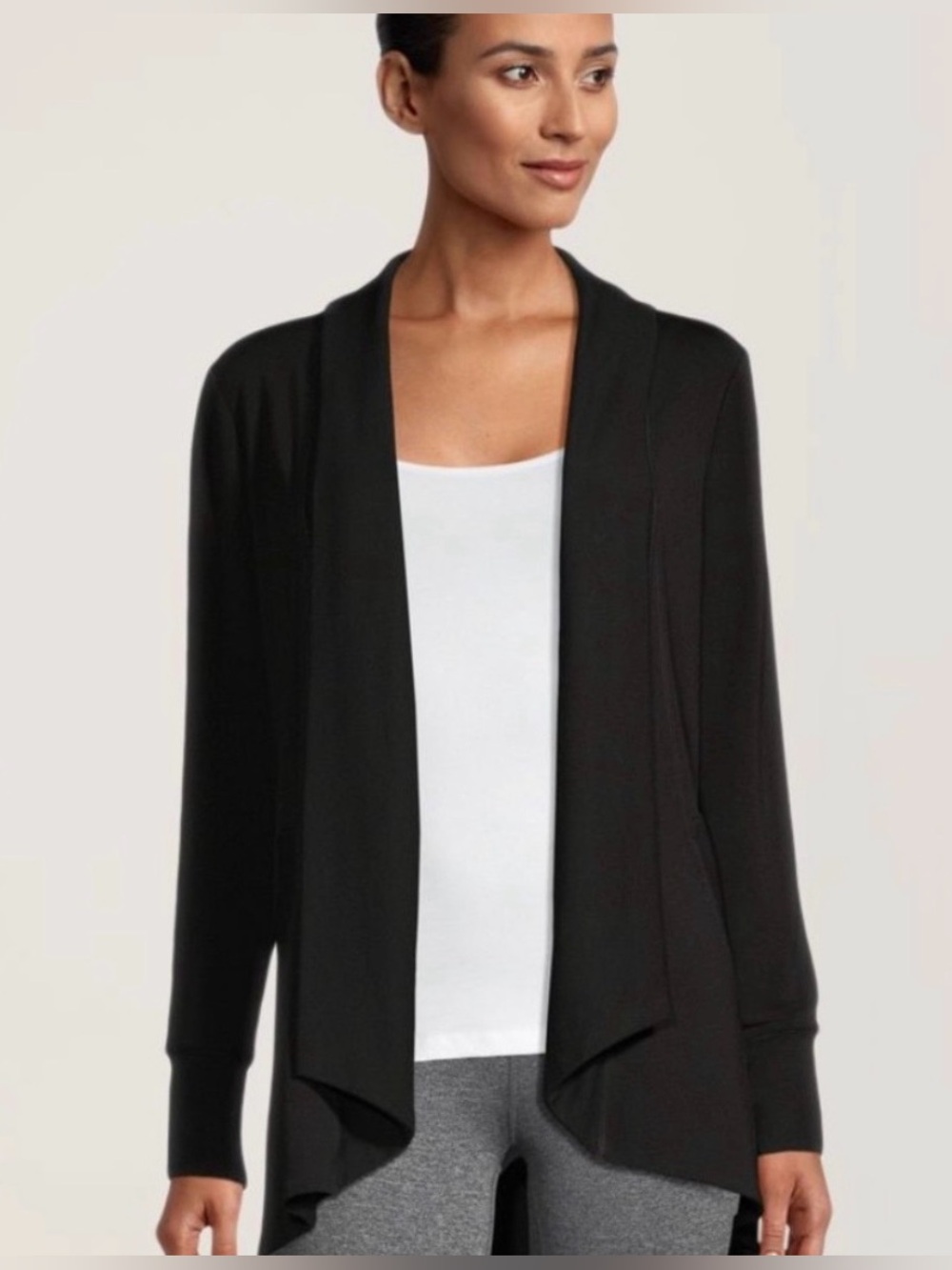 Shambhala Black Open Front Draped Women's Casual Yoga Cardigan Sweater NWT
